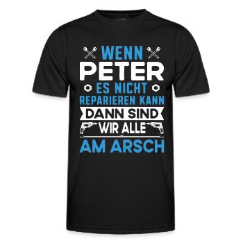Vorname Peter reparieren Arbeit Büro lustig Fun - Männer Funktions-T-Shirt - Schwarz - Vorne - AI Model Male 178 dark (178cm)