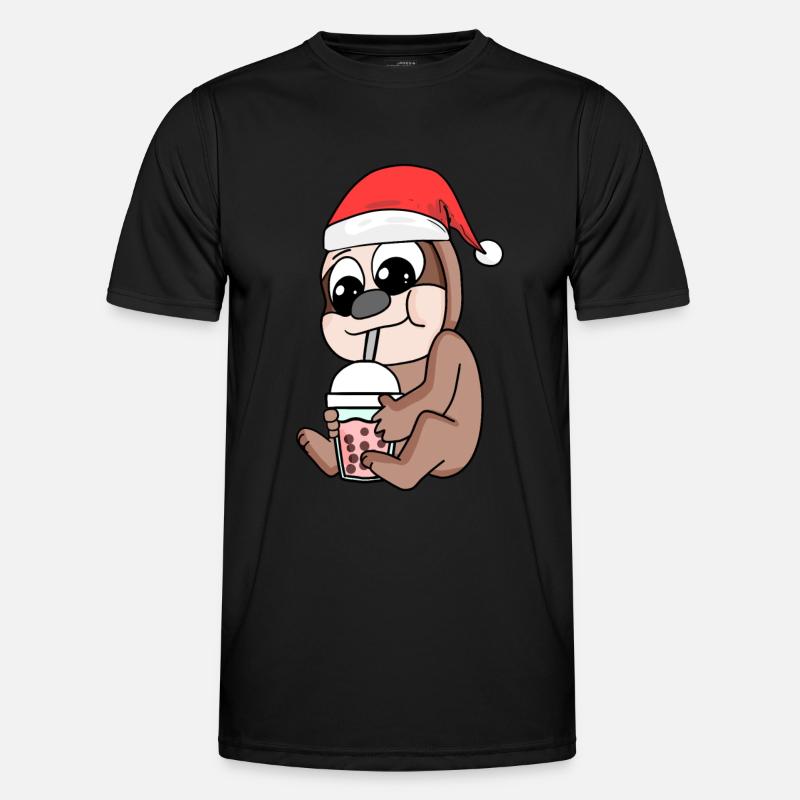 Sloth Christmas Bubble Tea - Men's Functional T-Shirt - black