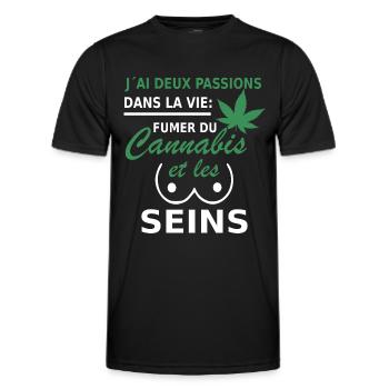 deux passions fumer du cannabis et les seins - T-shirt sport Homme - noir - Devant - AI Model Male 178 dark (178cm)
