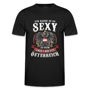 ICH HASSE ES SO SEXY ZU SEIN I BIN AUS ÖSTERREICH - Männer Funktions-T-Shirt - Schwarz - Vorne - AI Model Male 178 dark (178cm)