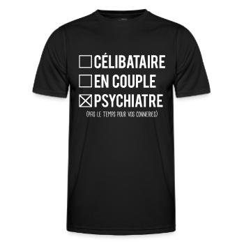 Célibataire en couple psychiatre cadeau psychiatre - T-shirt sport Homme - noir - Devant - AI Model Male 178 dark (178cm)