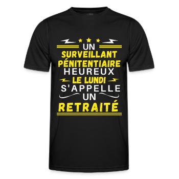un surveillant pénitentiaire heureux .. retraité - T-shirt sport Homme - noir - Devant - AI Model Male 178 dark (178cm)