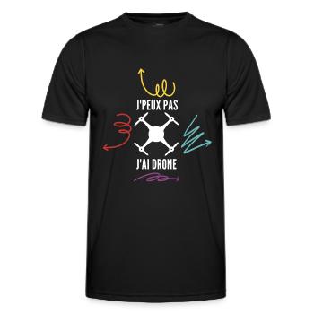 Je peux pas j'ai drone - T-shirt sport Homme - noir - Devant - AI Model Male 178 dark (178cm)