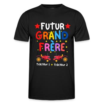 Futur Grand Frère pour jouer au tracteur - T-shirt sport Homme - noir - Devant - AI Model Male 178 dark (178cm)