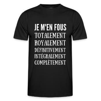 je m en fous totalement royalement complètement - T-shirt sport Homme - noir - Devant - AI Model Male 178 dark (178cm)