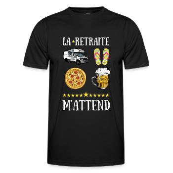 La retraite m attend bière caravane pizza tongs - T-shirt sport Homme - noir - Devant - AI Model Male 178 dark (178cm)