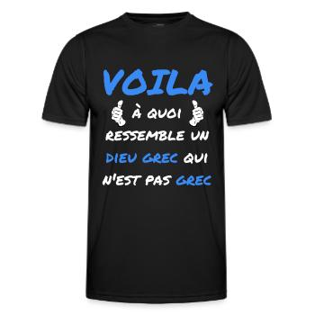 Voila à quoi ressemble un dieu grec qui n'est pas - T-shirt sport Homme - noir - Devant - AI Model Male 178 dark (178cm)