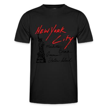 New York City NYC USA Quartiers Statue Liberté - T-shirt sport Homme - noir - Devant - AI Model Male 178 dark (178cm)