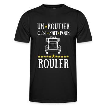 un routier c est fait pour rouler - T-shirt sport Homme - noir - Devant - AI Model Male 178 dark (178cm)