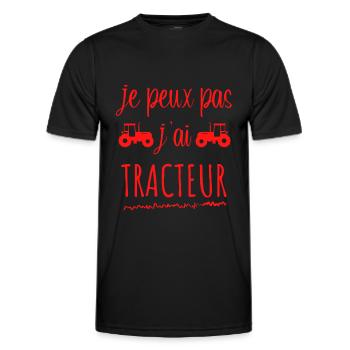 Je peux pas j'ai tracteur - rouge - T-shirt sport Homme - noir - Devant - AI Model Male 178 dark (178cm)