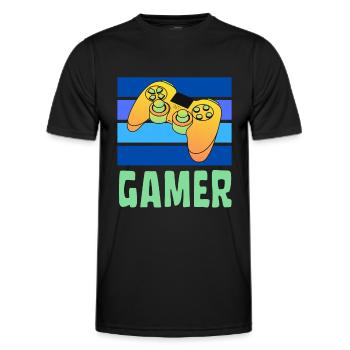 GAMER BLEU ET VERT JEU VIDÉO ESports - T-shirt sport Homme - noir - Devant - AI Model Male 178 dark (178cm)