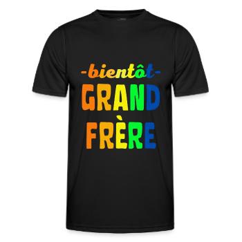 Bientôt Grand Frère couleurs vives - T-shirt sport Homme - noir - Devant - AI Model Male 178 dark (178cm)