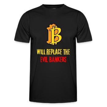 Bitcoin wird die bösen Banker ersetzen - Männer Funktions-T-Shirt - Schwarz - Vorne - AI Model Male 178 dark (178cm)