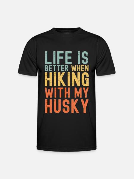 Husky Hiking dog retro - Men's Functional T-Shirt - black