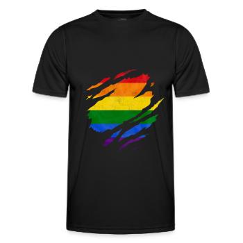DRAPEAU ARC-EN-CIEL QUEER LOVE LGBTQ+ GAY PRIDE - T-shirt sport Homme - noir - Devant - AI Model Male 178 dark (178cm)