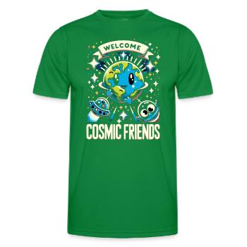 T Shirt withJoin Cosmic Friends: Out-of-t - Men's Functional T-Shirt - kelly green - Front - AI Model Male 178 dark (178cm)