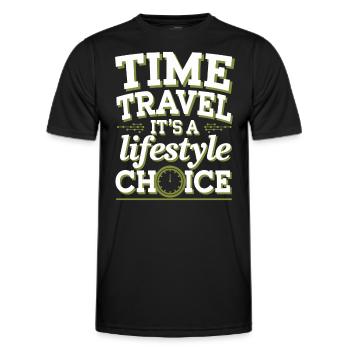 Time travel sci-fi enthusiast and time machine - Men's Functional T-Shirt - black - Front - AI Model Male 178 dark (178cm)