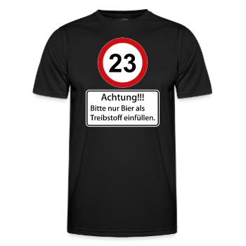 23 Achtung nur Bier als Treibstoff einfüllen - Männer Funktions-T-Shirt - Schwarz - Vorne - AI Model Male 178 dark (178cm)