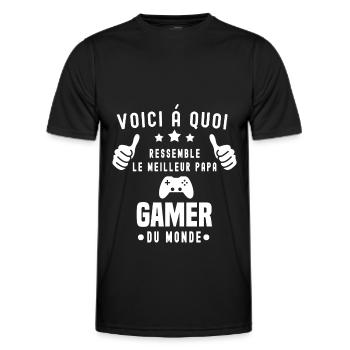 voici meilleur papa gamer cadeau papa gaming - T-shirt sport Homme - noir - Devant - AI Model Male 178 dark (178cm)