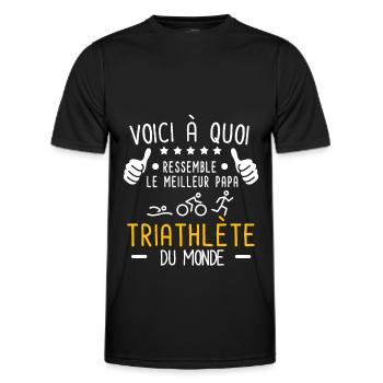voici meilleur papa triathlète au monde triathlon - T-shirt sport Homme - noir - Devant - AI Model Male 178 dark (178cm)