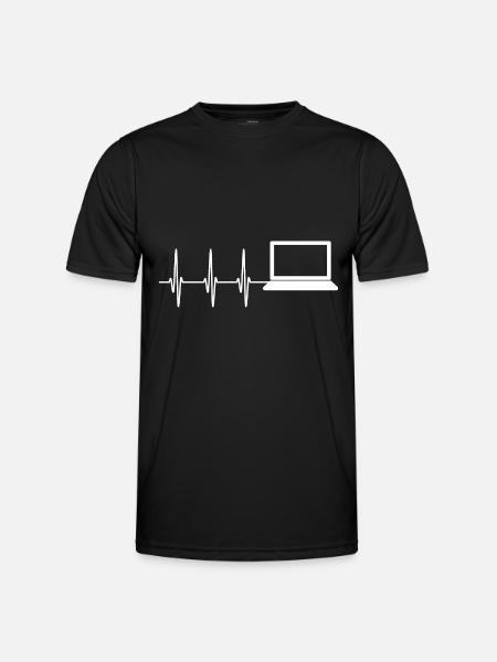 Herzschlag Informatiker Laptop - Männer Funktions-T-Shirt - Schwarz