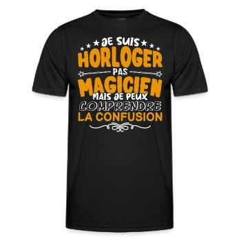 Horloger | Horloger pas Magicien | Meilleur Horlog - T-shirt sport Homme - noir - Devant - AI Model Male 178 dark (178cm)