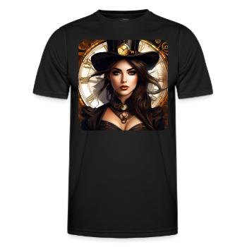 Sexy steampunk girl with hat and watch - Men's Functional T-Shirt - black - Front - AI Model Male 178 dark (178cm)