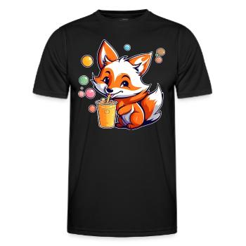 Cute Fox with Bubble Tea - Men's Functional T-Shirt - black - Front - AI Model Male 178 dark (178cm)
