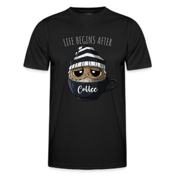 Spruch Kaffeeliebhaber Kaffeetrinker Kaffee Eule - Männer Funktions-T-Shirt - Schwarz - Vorne - AI Model Male 178 dark (178cm)