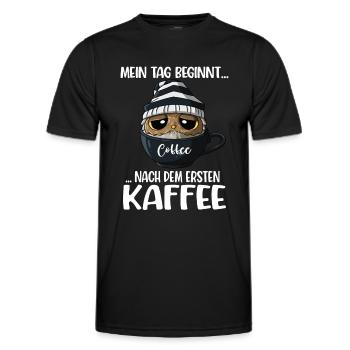 Kaffeeliebhaber Spruch Jeden Tag Kaffee Eule - Männer Funktions-T-Shirt - Schwarz - Vorne - AI Model Male 178 dark (178cm)