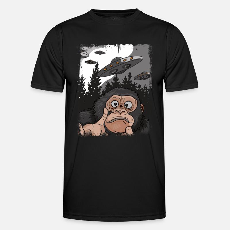 Funny Gorilla UFO Weird Stuff Meme - Men's Functional T-Shirt - black