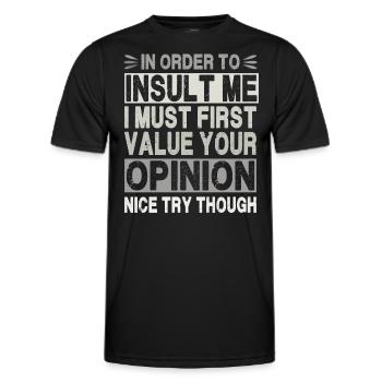 Pour m’insulter, je dois valoriser votre opinion - T-shirt sport Homme - noir - Devant - AI Model Male 178 dark (178cm)