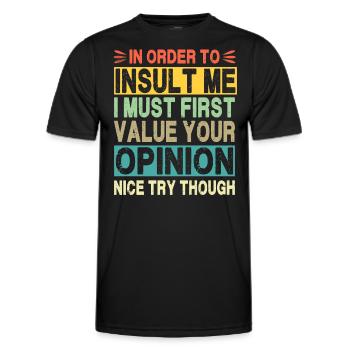 Pour m’insulter, je dois valoriser votre opinion - T-shirt sport Homme - noir - Devant - AI Model Male 178 dark (178cm)
