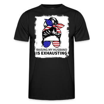 Meinen Mann großzuziehen ist anstrengend - Unordentliches Brötchen - Männer Funktions-T-Shirt - Schwarz - Vorne - AI Model Male 178 dark (178cm)