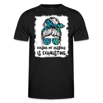 Meinen Mann großzuziehen ist anstrengend - Messy Bun - Männer Funktions-T-Shirt - Schwarz - Vorne - AI Model Male 178 dark (178cm)