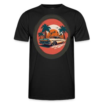 Retro Car and Sunset - Men's Functional T-Shirt - black - Front - AI Model Male 178 dark (178cm)
