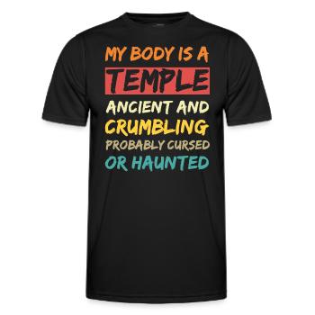 Mein Körper ist ein Tempel. Uralt und zerbröckelnd und - Männer Funktions-T-Shirt - Schwarz - Vorne - AI Model Male 178 dark (178cm)