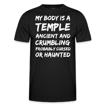 Mein Körper ist ein Tempel. Uralt und zerbröckelnd und - Männer Funktions-T-Shirt - Schwarz - Vorne - AI Model Male 178 dark (178cm)