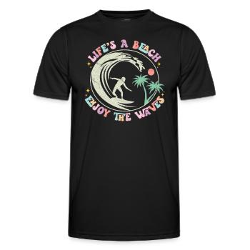 La vie est à la plage - Profitez des vagues - Design rétro - T-shirt sport Homme - noir - Devant - AI Model Male 178 dark (178cm)
