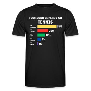 Tennis, Pourquoi Je Perds Au Tennis - T-shirt sport Homme - noir - Devant - AI Model Male 178 dark (178cm)