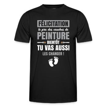 Annonce Grossesse Papa Peintre Bâtiment Humour - T-shirt sport Homme - noir - Devant - AI Model Male 178 dark (178cm)