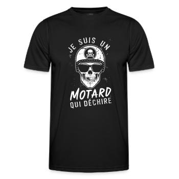 Je suis un motard qui déchire tête de mort biker - T-shirt sport Homme - noir - Devant - AI Model Male 178 dark (178cm)