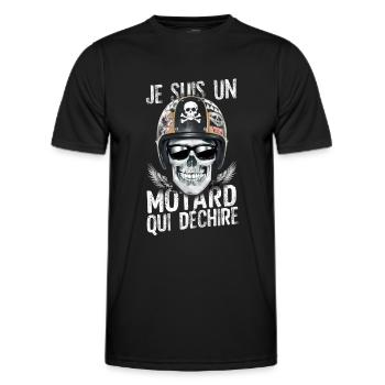 Je suis un motard qui déchire tête de mort fête - T-shirt sport Homme - noir - Devant - AI Model Male 178 dark (178cm)
