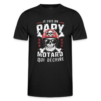 Cadeau Papy motard qui déchire tête de mort moto - T-shirt sport Homme - noir - Devant - AI Model Male 178 dark (178cm)