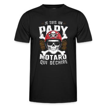 Cadeau Papy motard qui déchire tête de mort moto - T-shirt sport Homme - noir - Devant - AI Model Male 178 dark (178cm)