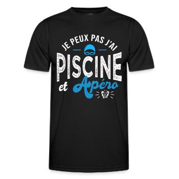 je peux pas j ai piscine et apéro Humour natation - T-shirt sport Homme - noir - Devant - AI Model Male 178 dark (178cm)