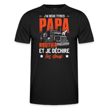 Papa Et Routier Cadeau Poids Lourd - T-shirt sport Homme - noir - Devant - AI Model Male 178 dark (178cm)