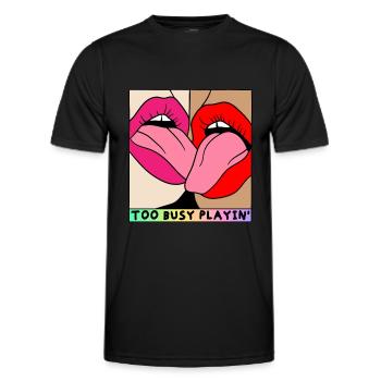 EROTIC GIRLS TOO BUSY PLAYING SEXY FRENCH KISS - Men's Functional T-Shirt - black - Front - AI Model Male 178 dark (178cm)