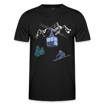 Poudreuse aux gens Scène des remontées mécaniques Skieur sur piste - T-shirt sport Homme - noir - Devant - AI Model Male 178 dark (178cm)