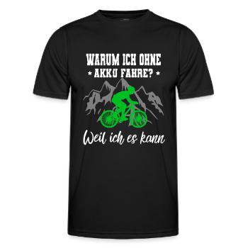 FAHRRAD Warum ich OHNE AKKU fahre weil ich es kann - Männer Funktions-T-Shirt - Schwarz - Vorne - AI Model Male 178 dark (178cm)